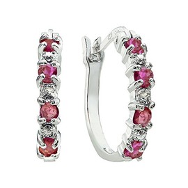 925 Sterling Silver Synthetic Ruby Small Small Round Hoop Earrings for Women
