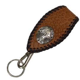 voodoocats Key Chain, Belt Loop, Crocodile Leather, Genuine Leather, Matte Brown, Silver Concho, Western, Braun
