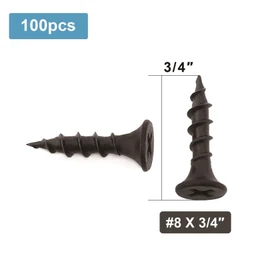 #8 x 3/4" Wood Screw 100PCS Black Phosphate Coated Stainless Flat Truss Head Fast Self Tapping Drywall Screws by SG TZH