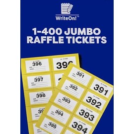 Extra Large Yellow Raffle Book, Cloakroom Tickets 1-400 – Jumbo 7x4cm Perforated Ticket Stubs – Easy Read, Numbered & Secure – Ideal for Events, Fundraisers & Cloakroom Use