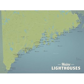 Best Maps Ever Maine Lighthouses 18x24 Poster (Natural Earth)