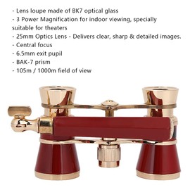 Opera Glasses Binoculars 3X25 Theater BK7 Optical Glass Portable Telescope Adults Kids Women in Musical Concerts Theater Cinema (Red)