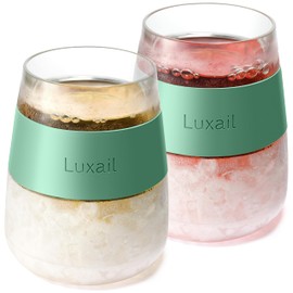 luxail Wine Glasses, Plastic Wine Glasses Set of 2, Wine Gifts, Double Wall Insulated Freezer Tumbler, Stemless cups for Red and white Wine, 8.5 Oz, Sage Green