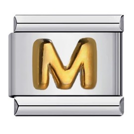 M&S A-Z Initial Letter Name Alphabet Gold Silver 9mm Italian Charm Compatible With Nomination Bracelet (M)