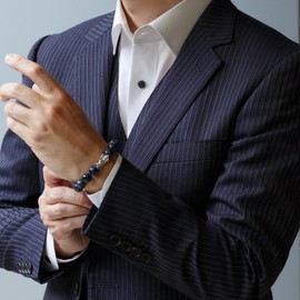 AWNL Men's Beaded Bracelet with Sterling Silver Engraved Runes Charm 12mm Dumortierite Natural Gemstone Gift for Men, 7.5''-7.9''