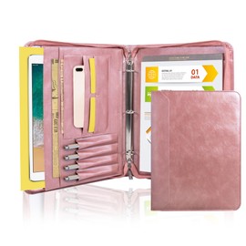 AZXCG Zipper Binder Portfolio for Women, 3 Ring Binders 1 inch, PU Leather Padfolio Folder, Business Portfolio Organizer with A4 Legal Pads, Thin Leather Professional Binder, Gift for Her, Rosegold
