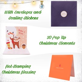 Jrisbo Set of 6 3D Christmas Cards with Envelope Set, Christmas Card with Different Pop Up Designs, Folding Cards Christmas Postcards Cards 3D Greeting Card for Friends Family