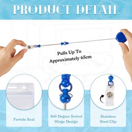 Beadthoven 20Pcs Beadable Badge Reels Making Kit with ID Holder Retractable ID Name Badge Reel with Belt Clip Beaded Blank Keychain Bars Badge Clips for DIY Gifts Teacher Nurse Office Supplies Blue