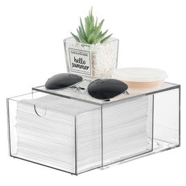 FMOACEN Disposable Face Towel Holder, Plastic Face Towels Storage Box with Drawer, Stackable Organizer for Clean Skin Club Face XL Towels, Towel Containers, Skincare Oragnizer for Vanity Bathroom Organization