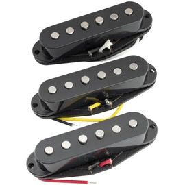 Artec SSA-12 Vintage Style Staggered Alnico 5 Single Coil Neck Middle Bridge Pickup Set for Strat Style Electric Guitar, Black