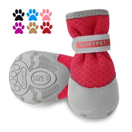 QUMY 2PCS Dog Shoes for Small Dogs Hot Pavement Summer Puppy Dog Boots with Reflective Strip Soft Comfortable Skid-Resistant Rubber Sole Red Size 3