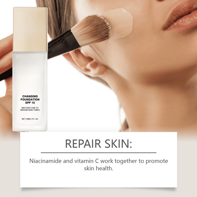 Colour Changing Foundation,Long Lasting Waterproof Moisturising Foundation,Tinted Moisturiser,Liquid Foundation Makeup,Full