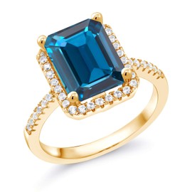 Gem Stone King 18K Yellow Gold Plated Silver Gemstone Birthstone Engagement Ring | Emerald Cut 10X8MM | Wedding Engagement Anniversary Promise Ring For Women | Available In Size 5, 6, 7, 8, 9