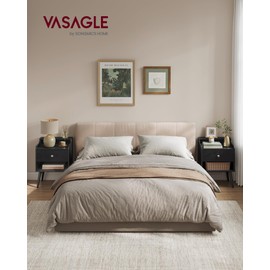 VASAGLE Nightstands, Set of 2, Bedside Tables with Hidden Drawers, Mid-Century End Tables with Solid Wood Legs, Side Tables for Bedroom, Ebony Black ULET624B01