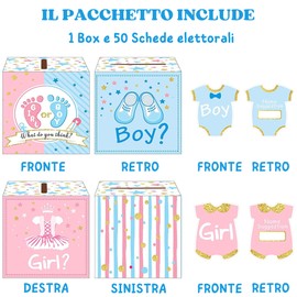 Brodevet - Gender Reveal Party, Voting Box with Election Cards (Pink and Blue) Baby Shower Accessories for Pregnancy Announcement, Birthday Garland, Birth Child, Party Boy or Girl