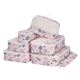 Narwey 7 Teilige Kompression Koffer Organizer, Compression Packing Cubes Backpack Kompression Packwürfel Rucksack, Koffer Organizer Set and Kofferorganizer for Damen and Herren (Beige Flamingo)