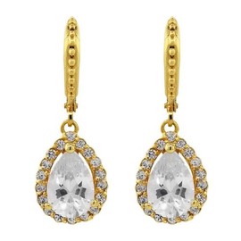 Gem Stone King 4.00 Ct Stunning Pear Shape White Zirconia Dangle Gold Plated Earrings 1 Inch