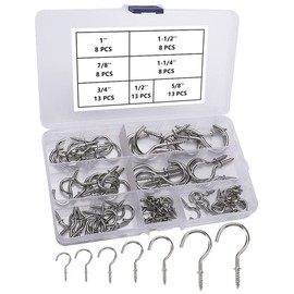VooGenzek Pack of 71 Hook Screws, Screw-In Ceiling Hooks, Cup Hooks, Screw Hooks, Cup Hooks, 7 Sizes - Silver