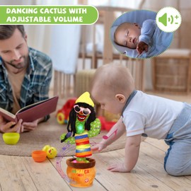 MIAODAM Dancing Cactus, Funny Style 270 Degree Rotation Talking Cactus Toy for Big Kids and Adults, Repeats What You Say Colorful Glowing Singing Cactus Toy