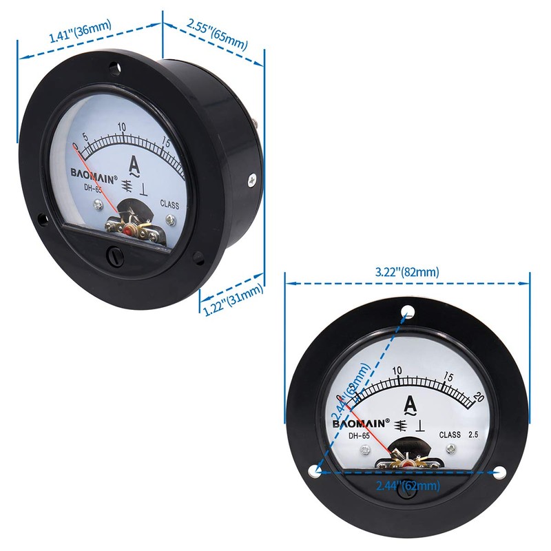 Baomain DH-65 Round Shaped AC 0-20A Analog Panel Meter Ammeter