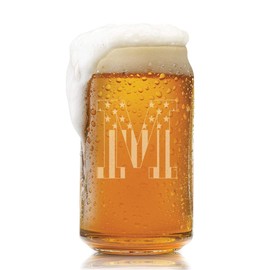 M-Monogram- Engraved Beer Can Glass- USA Flag Design- 16 Ounce Capacity