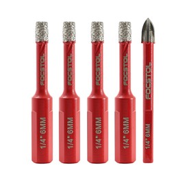 Dry Diamond Drill Bits Set - FOCSTOL 4pcs 6mm Diamond Hole Saw & 1pc 6mm Carbide Drill with Triangle Shank for Porcelain Tile Ceramic Granite Marble