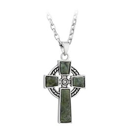 Solvar Irish Jewelry - Connemara Marble Celtic Cross Necklace Chain with Pendant