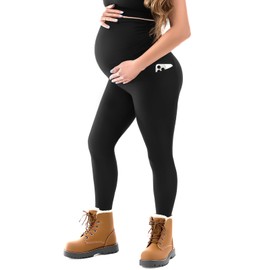 SINOPHANT Maternity Fleece Lined Leggings Over The Belly with Pockets,Thermal Womens Pregnancy Workout Pants Warm Winter Black M