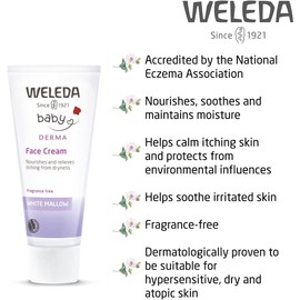 Weleda Baby Derma Face Baby Cream, White Mallow Moisturiser, Dermatologically Tested for Hypersensitive, Dry and Atopic skin, Developed by Professionals, Fragrance Free, 50ml