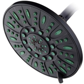 AquaDance 7-inch 6-Setting Rainfall Showerhead with Anti-Microbial Microban Protection from Mold, Mildew, and Bacteria - Clog-Free, Oil-Rubbed Bronze Finish/Coral Green Jets