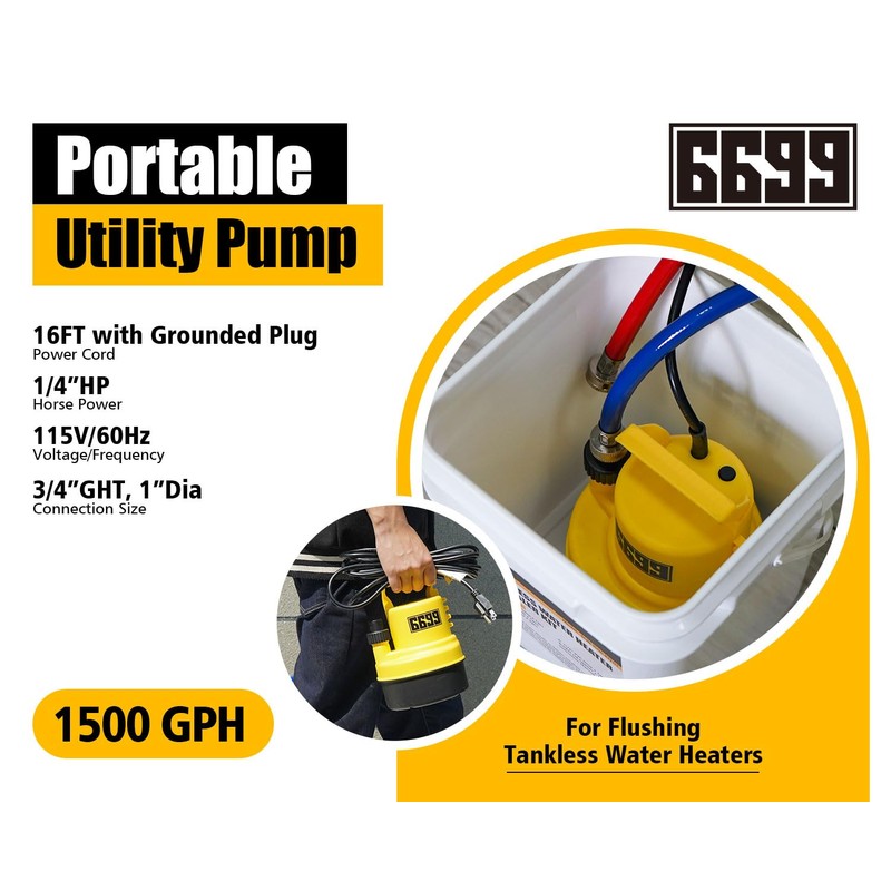 6699 Tankless Water Heater Flushing Kit Includes 1/4HP Submersible Utility