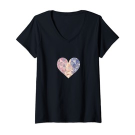 Womens Broken Hearts Club Stained Glass Heart V-Neck T-Shirt