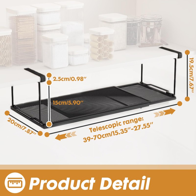 PowerKing Expandable Under Cabinet Shelf, Adjustable Length Under Shelf Storage