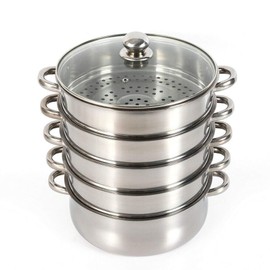 DUTTIETY Steamer Pot Food-Grade Polished with Handle Stainless Steel Steamer Cooker Multi-functional 5-layer Fast Heating 30cm for Vegetable Dumplings Meat Pasta