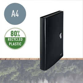 Leitz A4 Project Folder with 5 Compartments, 250 Sheets, 100% Recyclable, Opaque Plastic, Environmentally Friendly, Recycle Series, Black, 46240095