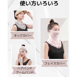 [Liebendo] フェイスカバー レディース 息苦しくない 4Way ネックカバー ネックガード フェイスガード 耳掛け 首周りガード 速乾 可愛い メッシュ レース フェイスマスク UVカット 日焼け 紫外線対策 (ブラック)
