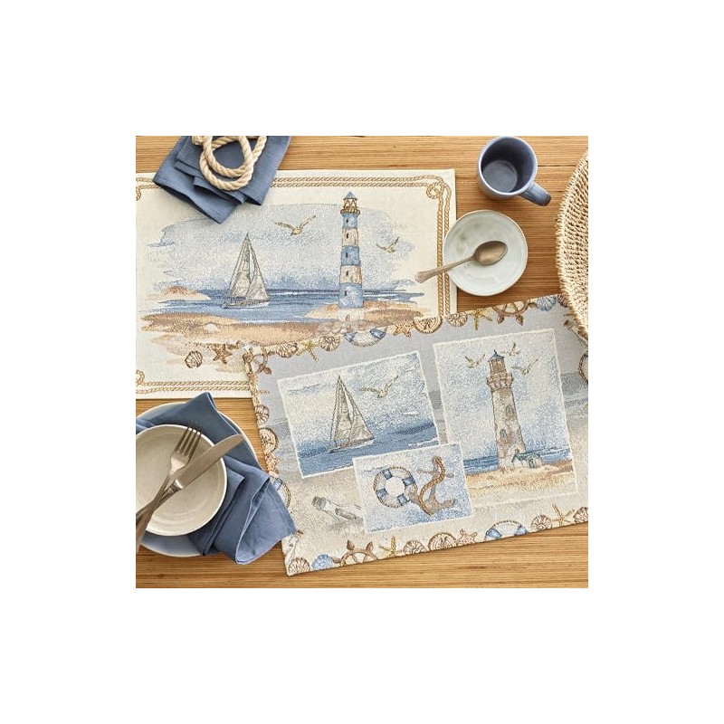 Sander Lighthouse Tapestry Placemat 32 x 48 cm Blue /