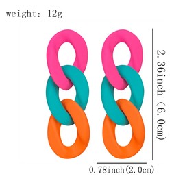 Chunky Acrylic Link Earrings - Multicolor Thick Oval Link Chain Rainbow Resin Geometric Chain Ear Drop Dangle Earrings for Women - Funky Jewelry (Pink Green Orange)