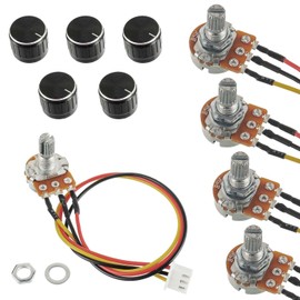 EPLZON 5K Ohm Linear Taper Rotary Potentiometer WH148 with XH2.54-3 Pin Connector Wire Cable and Black Knob Cover Cap(Pack of 5 Pcs)