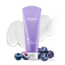 FRUDIA Blueberry Hydrating Gel-to-Foam Facial Cleanser – Korean Skincare Face Wash with Blueberry Extract for Dry, Oily & Sensitive Skin, Daily Gentle Cleanser, 4.9 fl oz