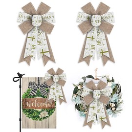 ABTOLS 2PCS He is Risen Wreath Bows, Christian Jesus Bows for Wreath Religious Cross Wreath Bows Brown Spring Decorative Bows for Front Door Christian Burlap Tree Bows for Indoor Outdoor Decor