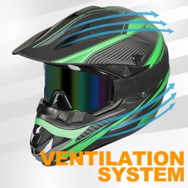 Yesmotor Youth Dirt Bike Helmet Quick Release Buckle - Dirt Bike Helmets for Kids 8-14, Youth ATV Helmet (Gloves Goggles Mask) 4Pcs Set - DOT Approved（Green,S）