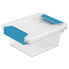 Sterilite Mini Plastic Storage Container Tote Bin with Aquarium Blue Latches and Lid (18 Pack)
