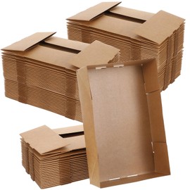 Paperboard Kraft Food Trays 4 Corner Pop up Food Tray Disposable Foldable Cardboard Movie Night Snack Party Container Box for Holding Drink at Stadiums or Theaters(100 Pieces)