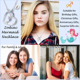 Mermaid Necklace with Zodiac Constellation Heart Pendant Necklace Mermaid Jewelry for Women Mermaid Lover Gifts (Sagittarius)