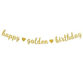 Maicaiffe Happy Golden Birthday Banner - Golden Birthday Party Decor - Stay Golden - Happy Birthday Party Decorations, Gold Glitter
