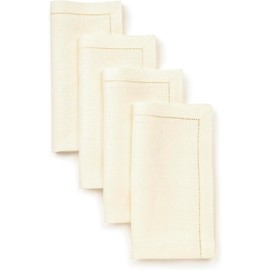 Signature Linen™ de D'Moksha Marfil Servilletas de Cena, Juego de 4, Servilletas de Tela 50 x 50 cm, 100% Lino Puro, con Vainica, Servilletas de Mesa Lavables a Máquina- Verano