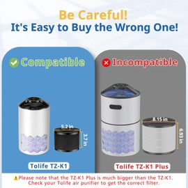 2 Pack TZ-K1 Replacement Filter Compatible with ToLife TZ-K1 Air Puri-fier, MK01 MK06 and FreAire KN6391 Air Purifiers, 3-in-1 HEPA High-Efficiency Activated Carbon Filter, 360° Rotating Filter