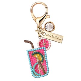 MONNEL MC578 Little Crystal Orange Juice Lobster Clasp Charm for Women with Velvet Bag (Pink & Blue,1 Piece)