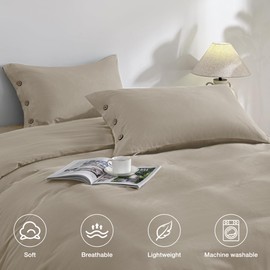 JELLYMONI Pillowcases Standard Set of 2 Cotton Button Pillow Covers 20×26in Linen Grey Bed Pillow Cases 100% Washed Cotton Soft Breathable (Pillows are not Included)